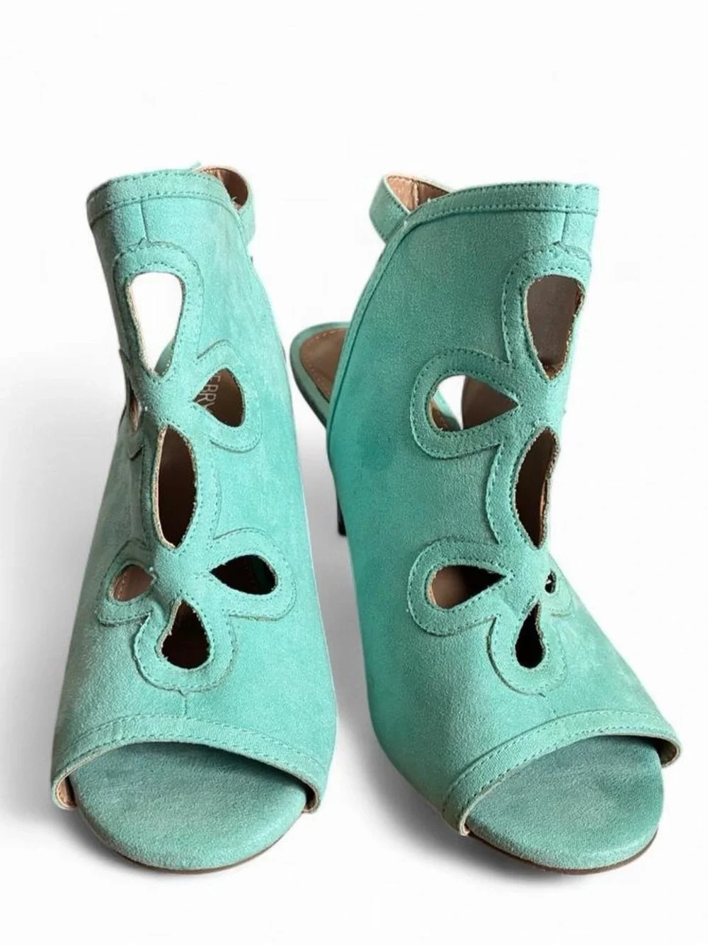 Turquoise Suede Cutout Slingback Heels